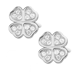 Cercei argint trifoi cu patru foi cu pietre DiAmanti Z1074E-DIA (Argint 925‰ 1 g.)